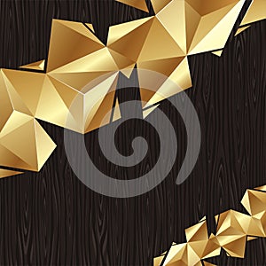 Golden triangular elements on a black wood board