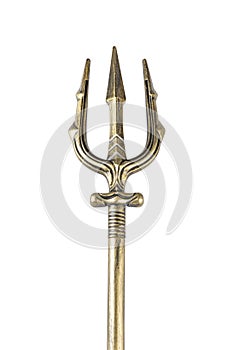 Golden trident isolated on white background