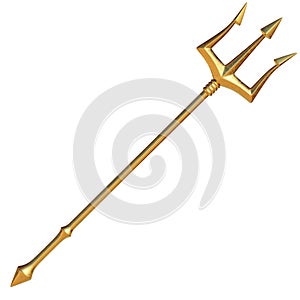 Golden Trident isolated on white background, 3d rendering photo