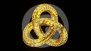 Golden triquetra. Mystical celtic 3d render of triad and thor symbol