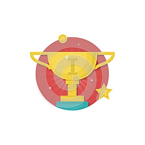 Golden trophy cup flat design icon