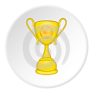 Golden trophy cup icon, cartoon style