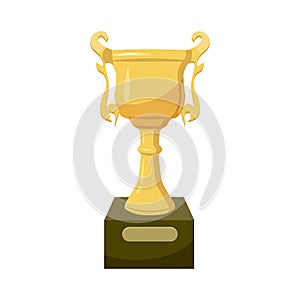 Golden trophy cup icon, cartoon style