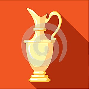 Golden trophy cup icon, flat style