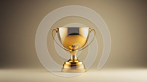 Golden trophy cup isolated on grey background. 3d render illustration. Generative AI