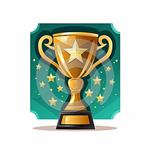 golden trophy cup with stars on a green background