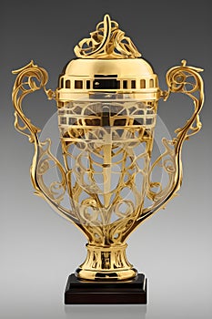 Golden trophy cup on white background. copy space for text. 3d rendering.