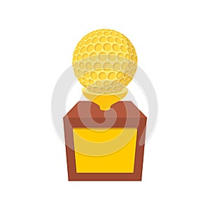 Golden trophy with golf ball cartoon icon
