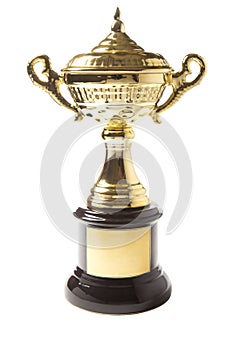 Golden trophy isolated on white background. Winning awards.