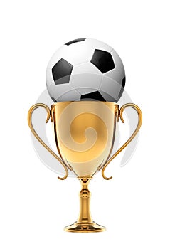 Golden trophy with soccer ball