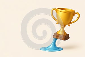 A golden trophy that turns into a blue blob. Space for text.