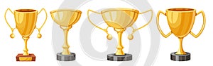 Golden Trophy Winner Cups Interface Icons, Gold Goblet for First Place Prize Award. Champion Cup Design Elements Set