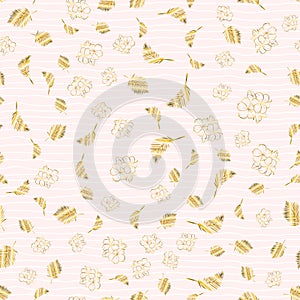 Golden Tropical Palm Tree Leaves Vector Seamless Pattern. Palm Leaf Sketch. Summer Floral Background
