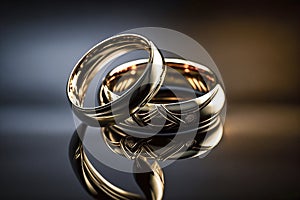 Golden Union: Shimmering Wedding Rings Symbolize Eternal Love and Commitment Between Two Hearts, ai generative