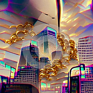 Golden urban life, skyscrapers, luxury  and power photo