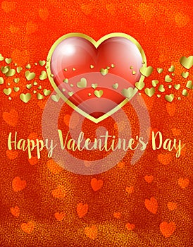 Golden Valentines Day Card, Gold and Red Heart on Red Heart Background - Valentine Card