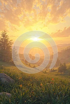 Golden Valley Sunrise Charming AI-GENERATED
