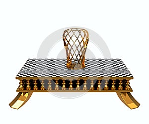 Golden vase on the table isolated on white background. Chess table. Classic furniture. 3d illustration.