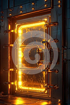 Golden Vault Door Illuminated with Light Symbolizing Wealth and Security for Advertising Design
