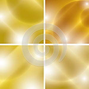 Golden vector backgrounds with light abstractions - set