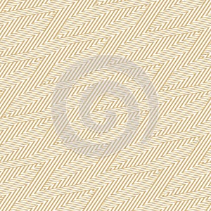 Gold vector geometric seamless pattern with zigzag stripes, thin diagonal lines