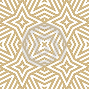 Golden vector geometric lines seamless texture. Modern abstract linear pattern