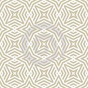 Golden vector geometric lines seamless texture. Modern abstract linear pattern