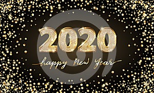 Golden Vector luxury text 2020 Happy new year. Gold Festive Numbers Design. Gold glitter confetti. Banner 2020 Digits