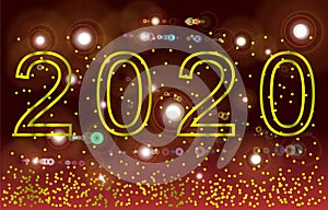 Golden Vector luxury text 2020 Happy new year. Gold Festive Numbers Design. Gold glitter confetti. Banner 2020 Digits.