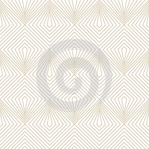 Golden vector minimalist geometric seamless pattern with thin lines, diamonds