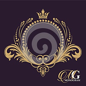 Golden vector monogram. Flourishes calligraphic elegant vintage elements. The past.