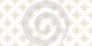 Golden vector seamless pattern with small diamonds, stars, rhombuses, dots