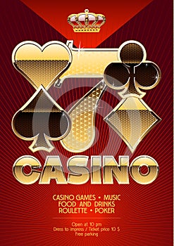 Golden vector template promo exclusive flyer for chic casino night event