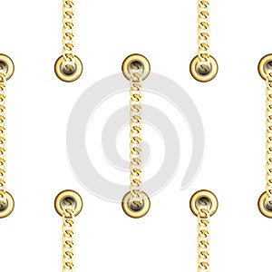 Golden Vertical Straped Chains with Metal Eyelets Seamless Pattern.