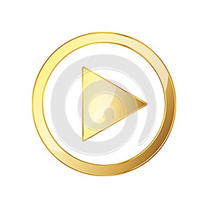 Golden video play icon. Vector illustration.