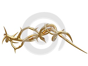 A golden vine with thorns isolated on a white background