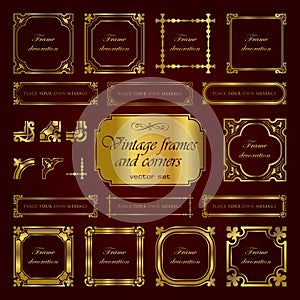 Golden vintage calligraphic frames and corners - vector set