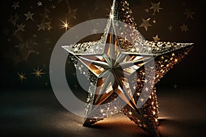 Golden vintage Christmas star decoration, gold holiday symbol background illustration Generative AI