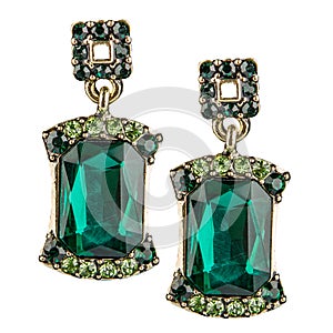 Golden vintage earrings with green gemstone