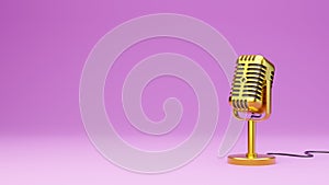 Golden vintage microphone on pink background