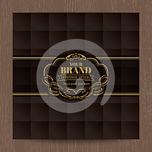 Golden vintage oval frame on brown square grid pattern