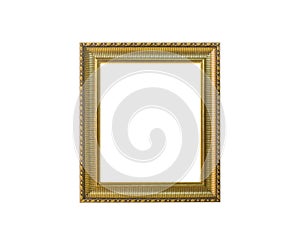 Golden vintage photo frame isolated on white