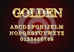 Golden vintage sans-serif font effect template. Vector alphabet with gold and vintage look template for game title, poster