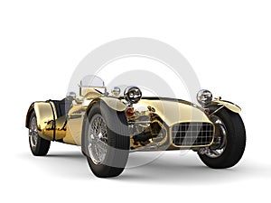 Golden vintage sport open wheel racing car - front view
