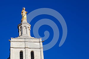 Golden Virgin Mary Statue at the Palace of the Popes in Avignon