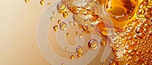 Golden Viscous Elixir Drops - Abstract Liquid Art. Concept Viscous Elixir, Golden Drops, Abstract photo