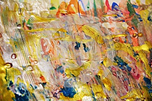 Golden vivid rainbow paint texture, waxy abstract background, watercolor vivid background, texture