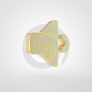Golden volume down icon isolated on white background.