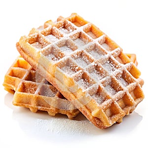 Golden Waffles with Sugar on Clean White Background