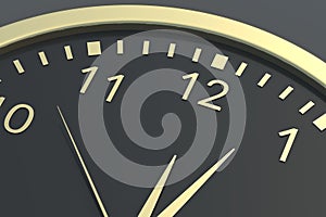 Golden wall clock on dark background